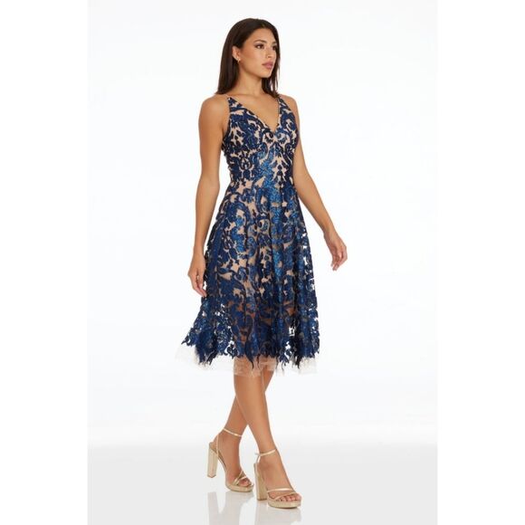 Dress The Population Blair Lace Navy Blue Dress - Picture 3 of 15